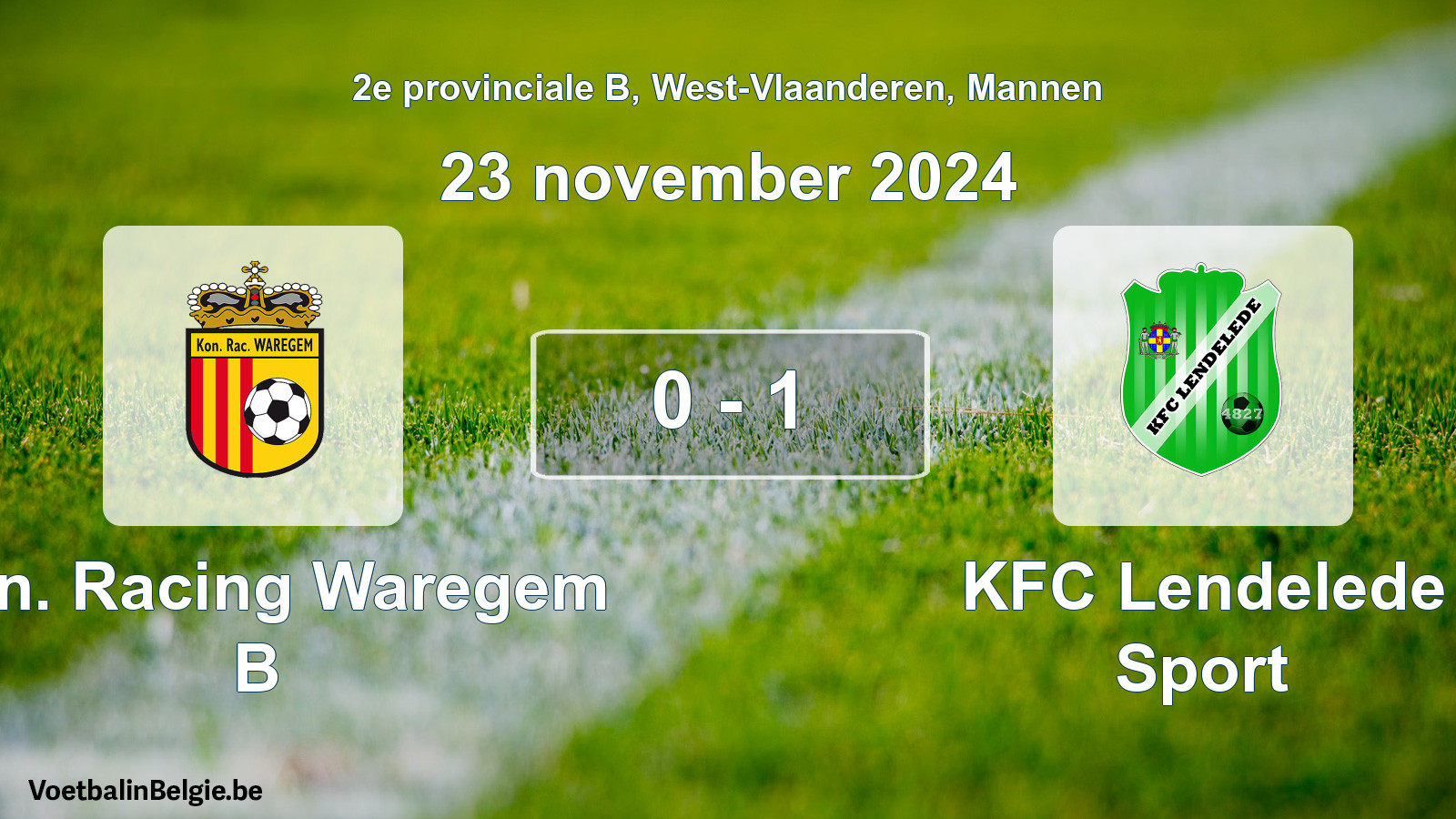Gespeelde wedstrijd mannenvoetbal: Kon. Racing Waregem B - KFC Lendelede Sport 0 - 1 (23 november 2024)