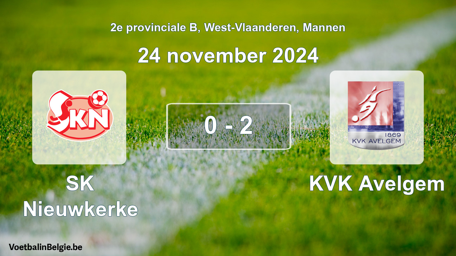 Gespeelde wedstrijd mannenvoetbal: SK Nieuwkerke - KVK Avelgem 0 - 2 (24 november 2024)