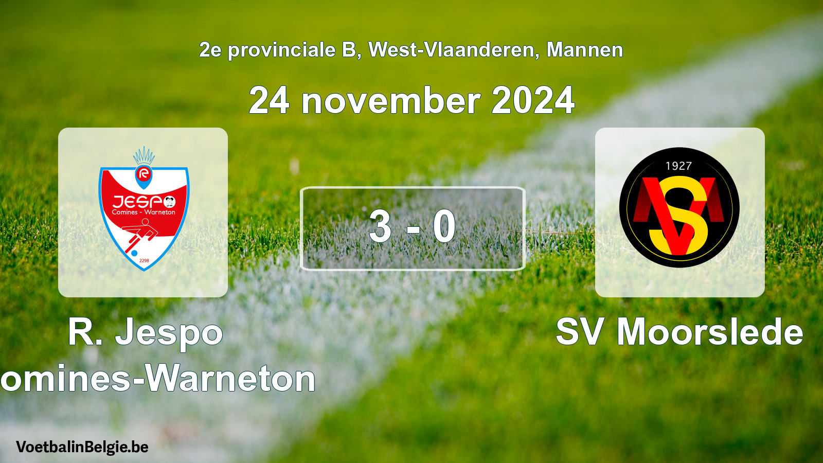 Gespeelde wedstrijd mannenvoetbal: R. Jespo Comines-Warneton - SV Moorslede 3 - 0 (24 november 2024)