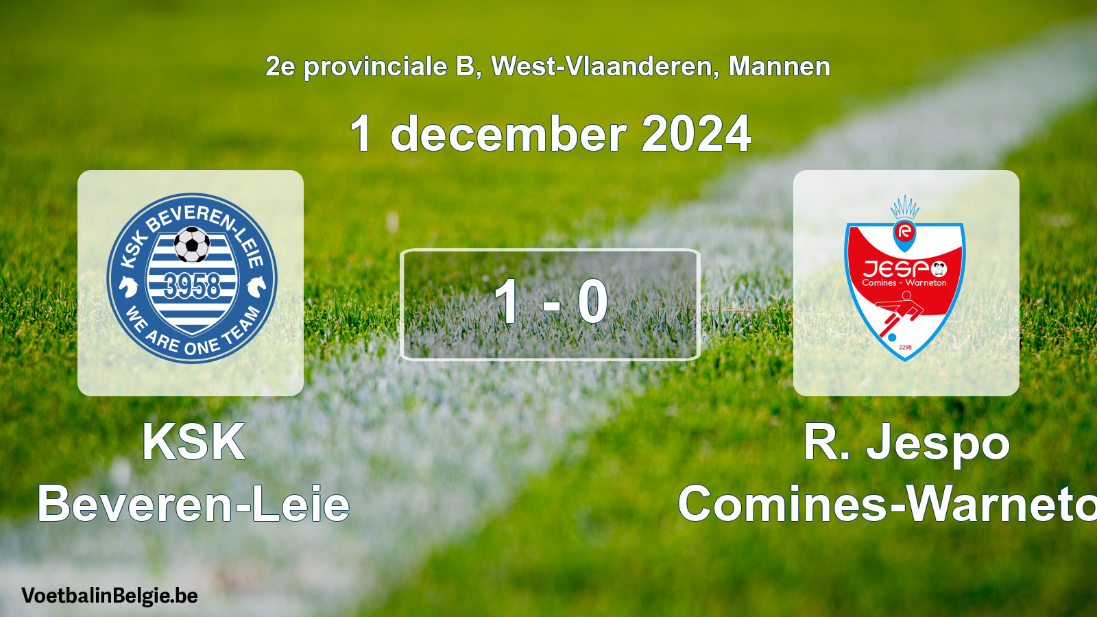Gespeelde wedstrijd mannenvoetbal: KSK Beveren-Leie - R. Jespo Comines-Warneton 1 - 0 (1 december 2024)