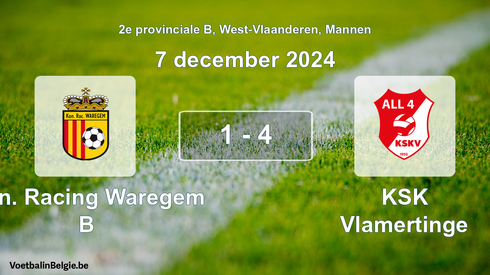 Gespeelde wedstrijd mannenvoetbal: Kon. Racing Waregem B - KSK Vlamertinge 1 - 4 (7 december 2024)
