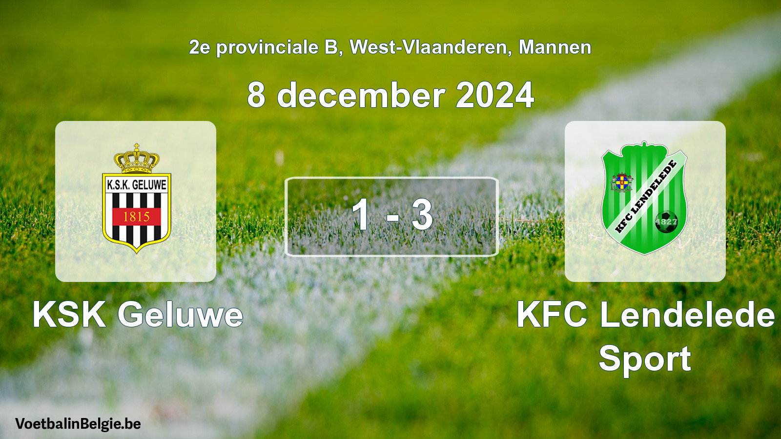Gespeelde wedstrijd mannenvoetbal: KSK Geluwe - KFC Lendelede Sport 1 - 3 (8 december 2024)