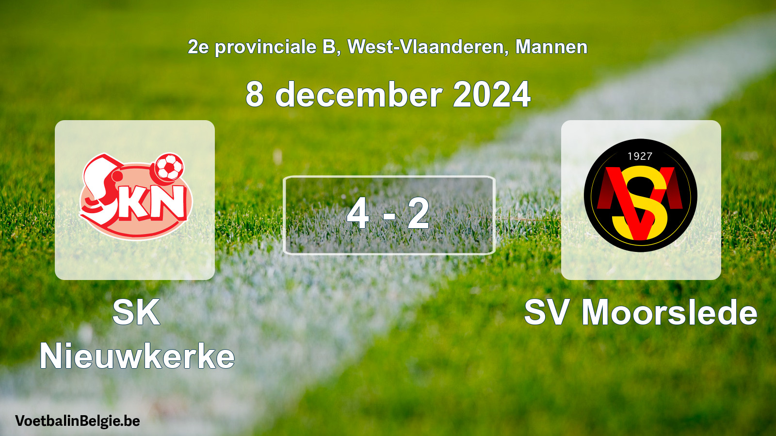 Gespeelde wedstrijd mannenvoetbal: SK Nieuwkerke - SV Moorslede 4 - 2 (8 december 2024)
