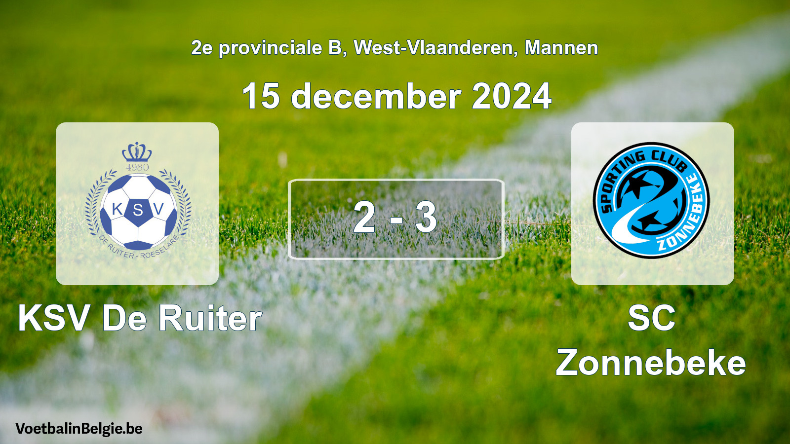 Gespeelde wedstrijd mannenvoetbal: KSV De Ruiter - SC Zonnebeke 2 - 3 (15 december 2024)