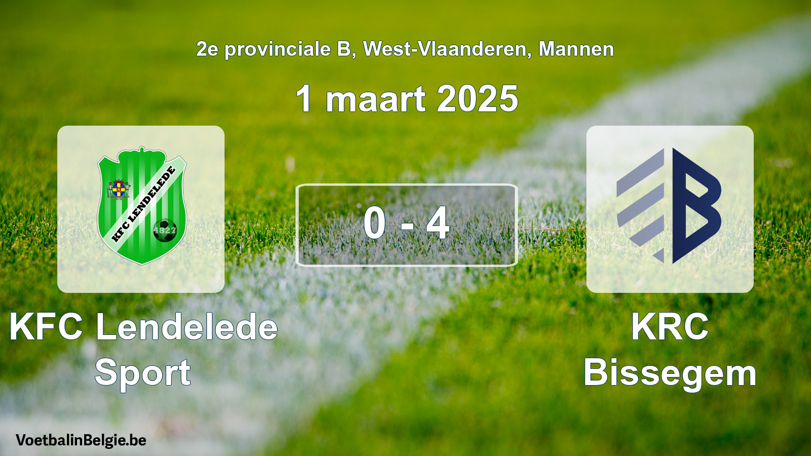 Gespeelde wedstrijd mannenvoetbal: KFC Lendelede Sport - KRC Bissegem 0 - 4 (1 maart 2025)