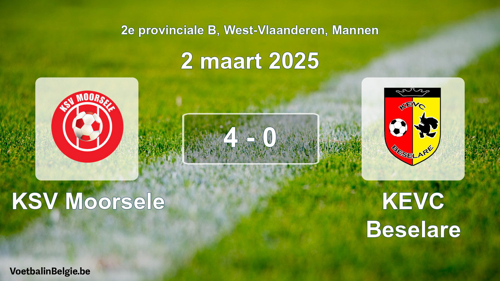 Gespeelde wedstrijd mannenvoetbal: KSV Moorsele - KEVC Beselare 4 - 0 (2 maart 2025)