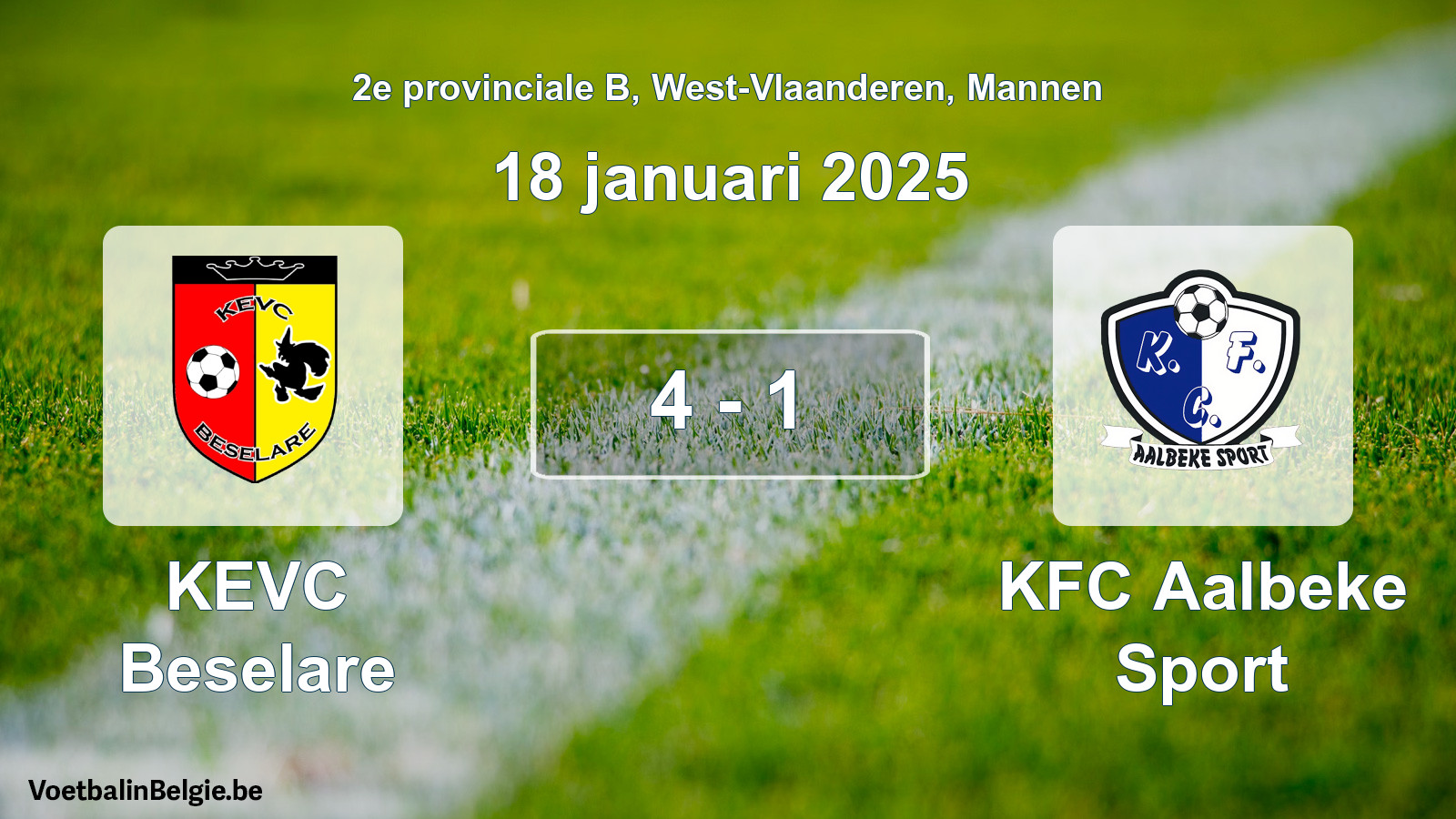 Gespeelde wedstrijd mannenvoetbal: KEVC Beselare - KFC Aalbeke Sport 4 - 1 (18 januari 2025)
