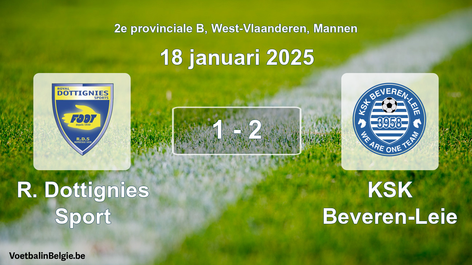 Gespeelde wedstrijd mannenvoetbal: R. Dottignies Sport - KSK Beveren-Leie 1 - 2 (18 januari 2025)