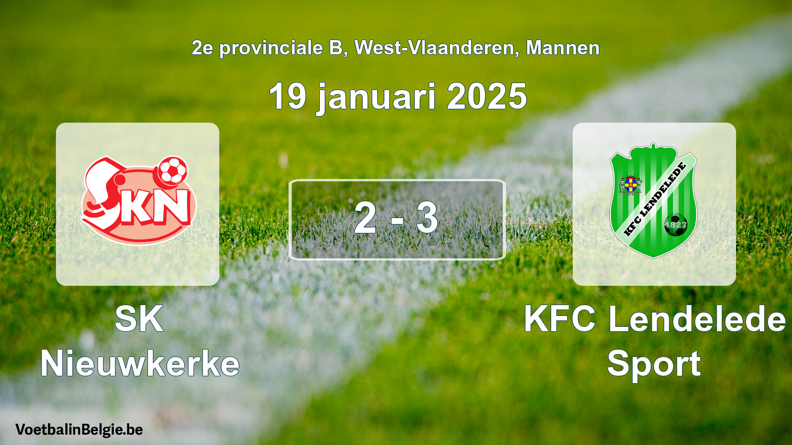 Gespeelde wedstrijd mannenvoetbal: SK Nieuwkerke - KFC Lendelede Sport 2 - 3 (19 januari 2025)