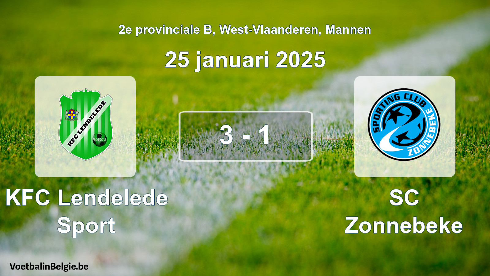 Gespeelde wedstrijd mannenvoetbal: KFC Lendelede Sport - SC Zonnebeke 3 - 1 (25 januari 2025)