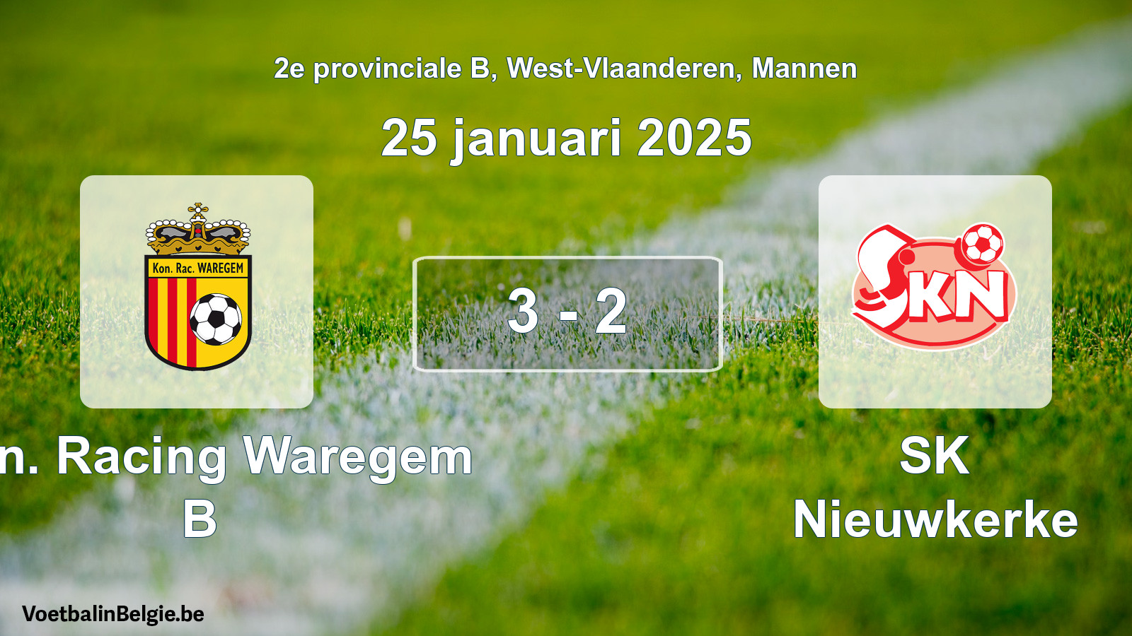 Gespeelde wedstrijd mannenvoetbal: Kon. Racing Waregem B - SK Nieuwkerke 3 - 2 (25 januari 2025)