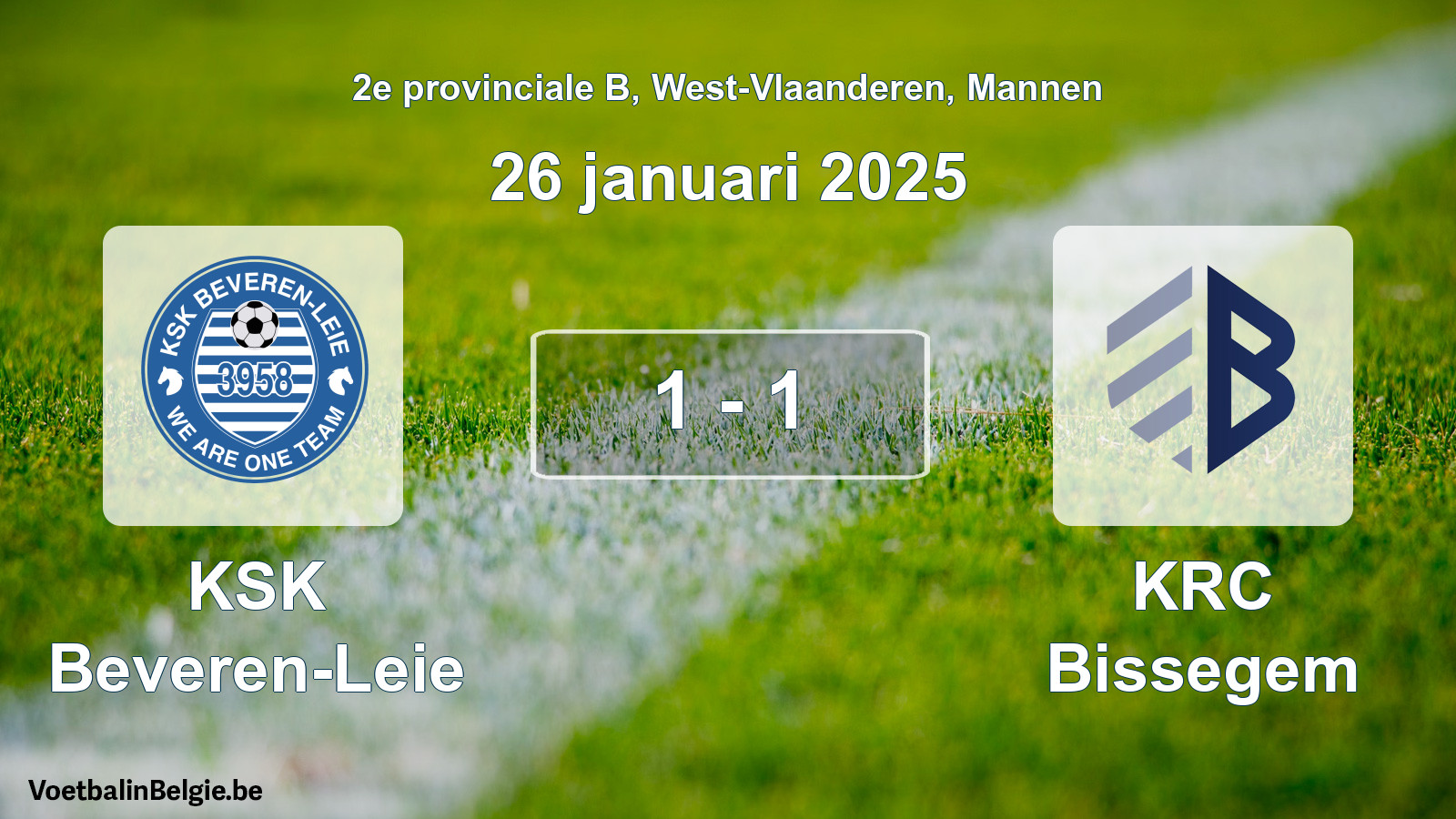 Gespeelde wedstrijd mannenvoetbal: KSK Beveren-Leie - KRC Bissegem 1 - 1 (26 januari 2025)