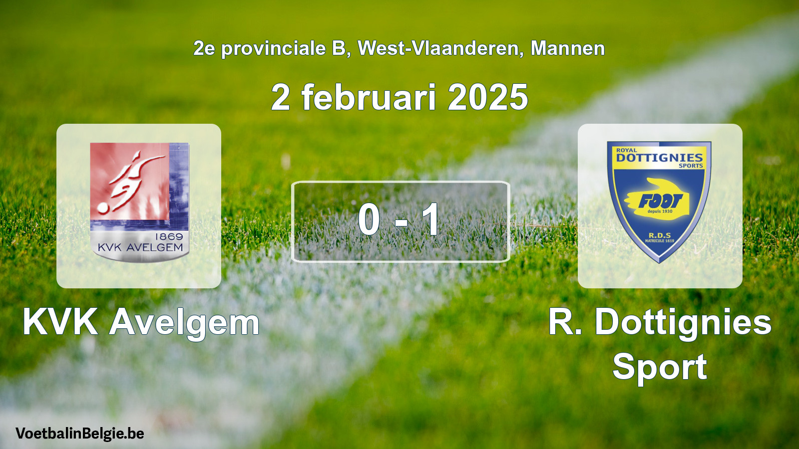 Gespeelde wedstrijd mannenvoetbal: KVK Avelgem - R. Dottignies Sport 0 - 1 (2 februari 2025)