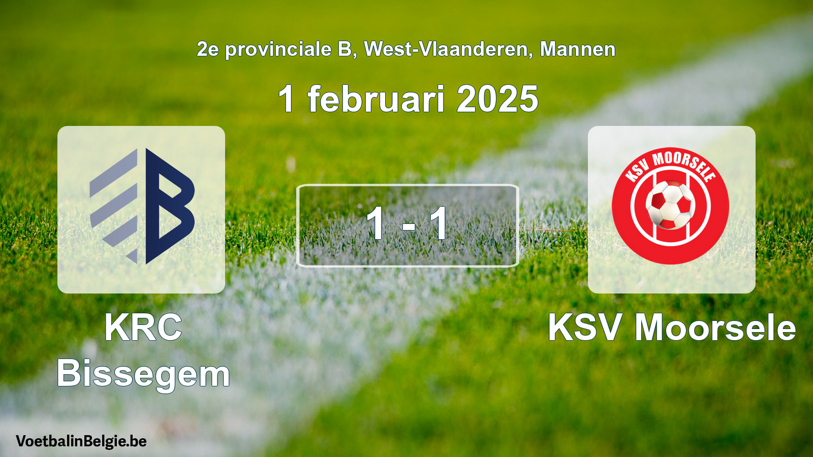Gespeelde wedstrijd mannenvoetbal: KRC Bissegem - KSV Moorsele 1 - 1 (1 februari 2025)