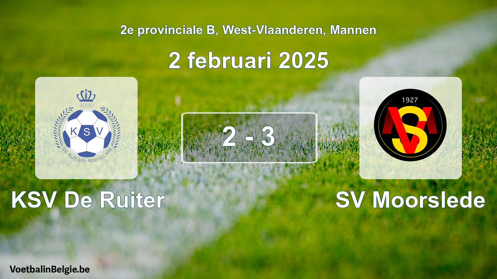 Gespeelde wedstrijd mannenvoetbal: KSV De Ruiter - SV Moorslede 2 - 3 (2 februari 2025)