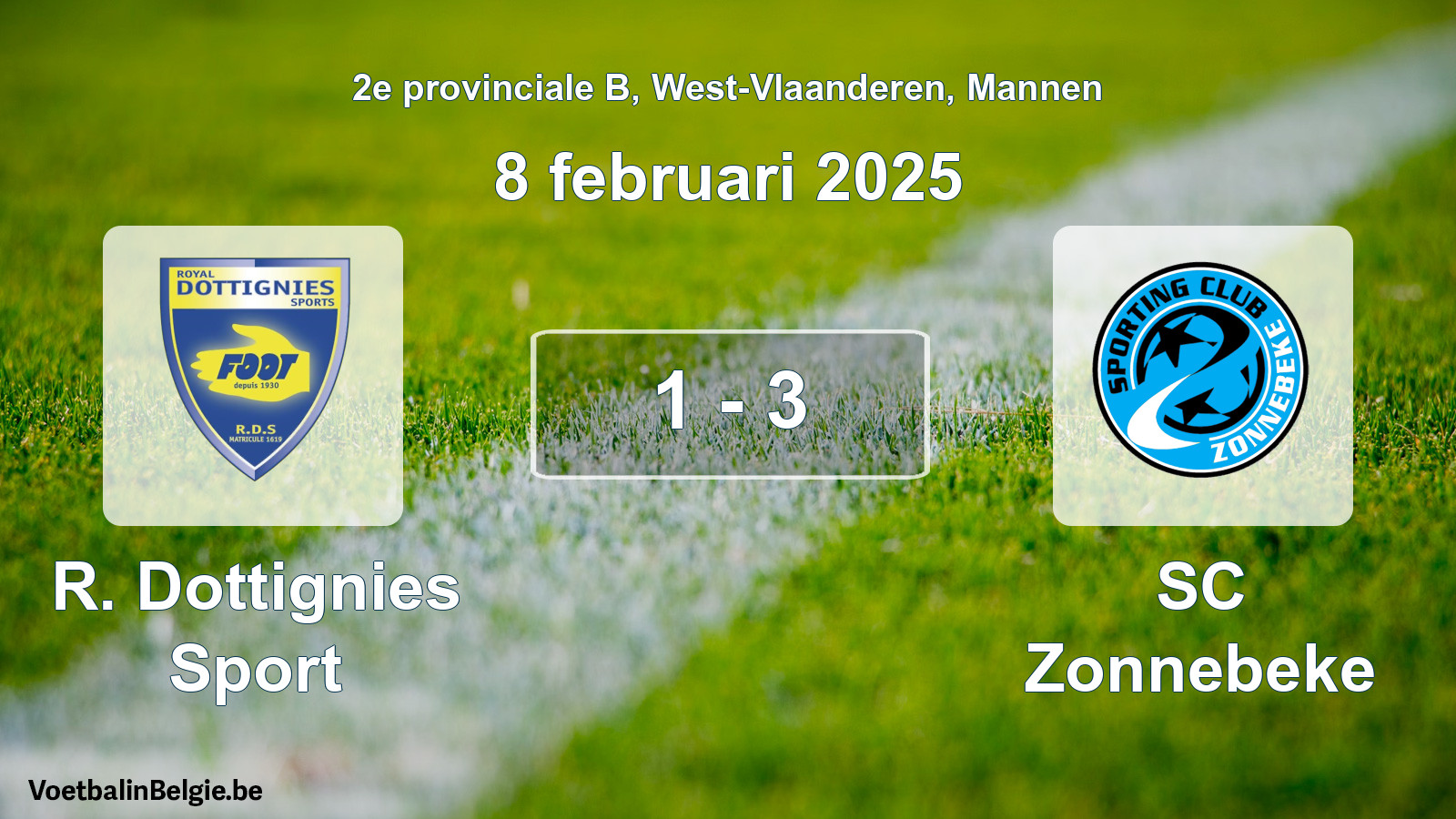 Gespeelde wedstrijd mannenvoetbal: R. Dottignies Sport - SC Zonnebeke 1 - 3 (8 februari 2025)