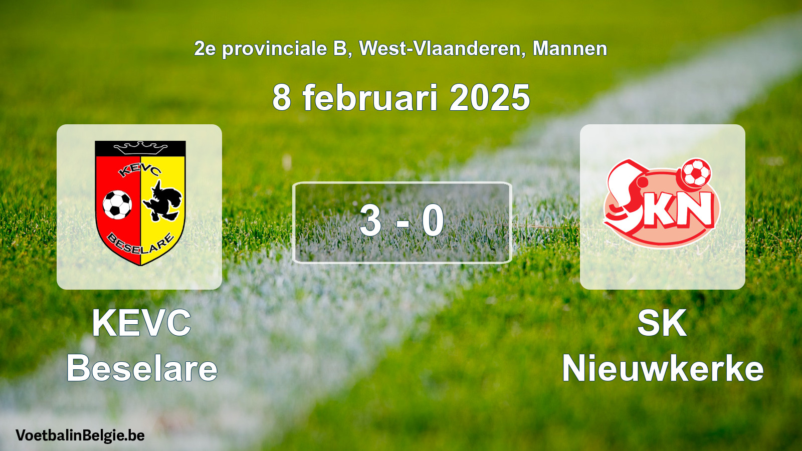 Gespeelde wedstrijd mannenvoetbal: KEVC Beselare - SK Nieuwkerke 3 - 0 (8 februari 2025)