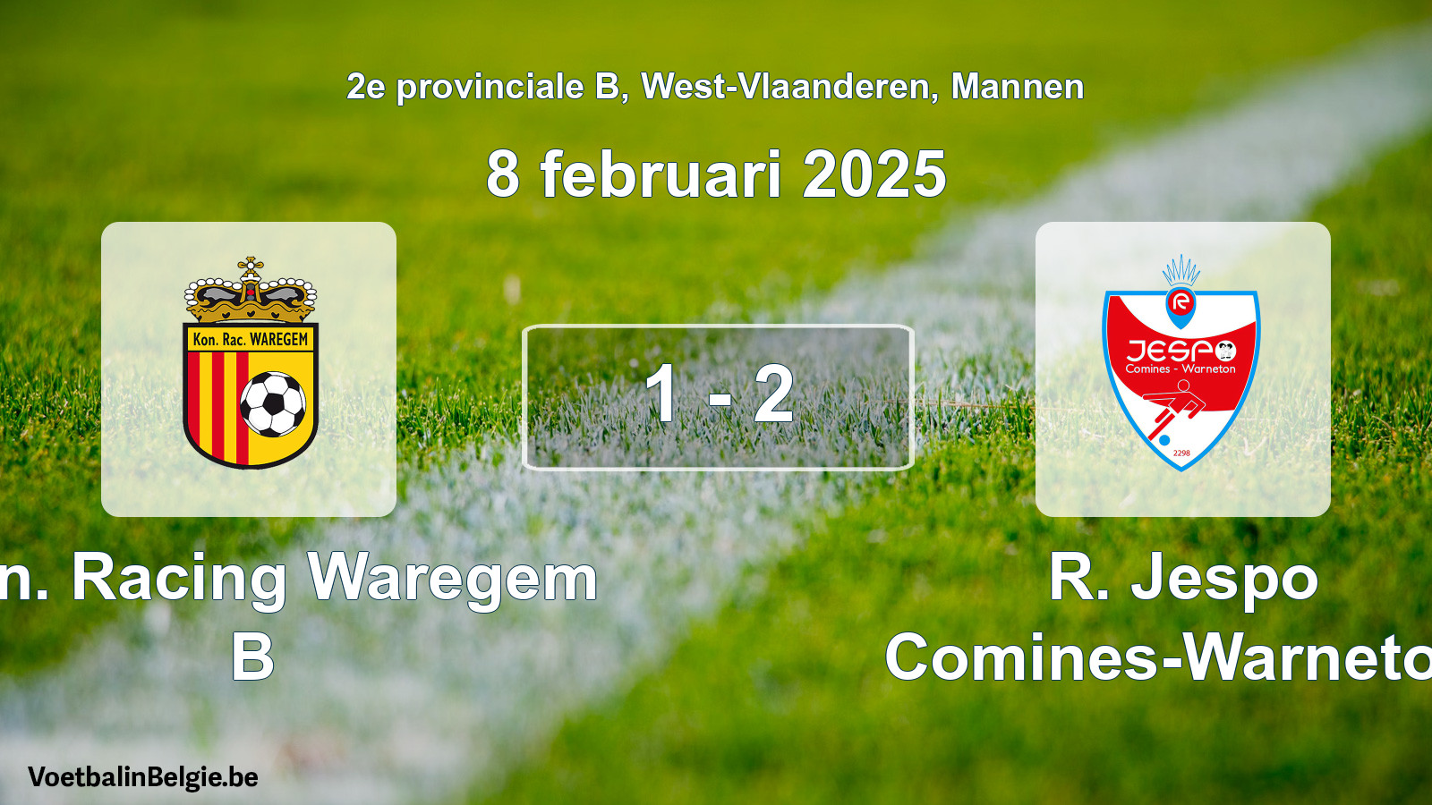 Gespeelde wedstrijd mannenvoetbal: Kon. Racing Waregem B - R. Jespo Comines-Warneton 1 - 2 (8 februari 2025)