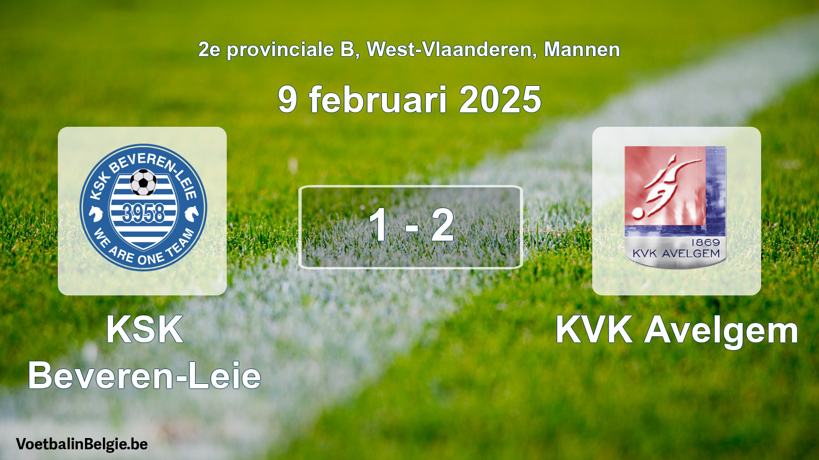 Gespeelde wedstrijd mannenvoetbal: KSK Beveren-Leie - KVK Avelgem 1 - 2 (9 februari 2025)