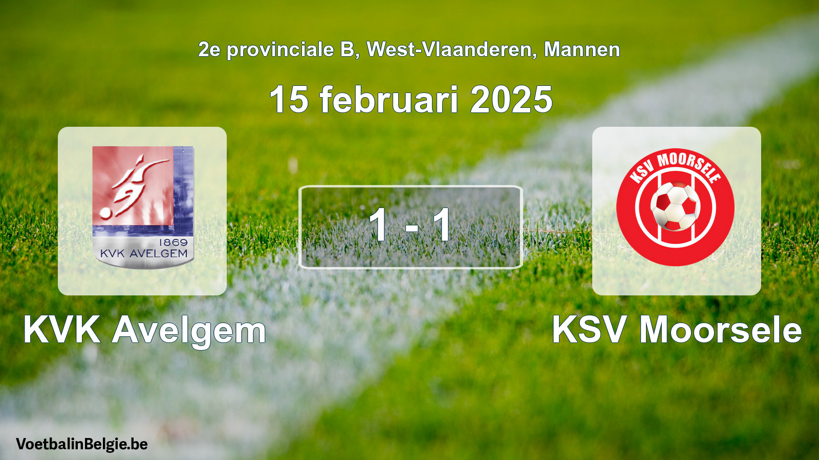 Gespeelde wedstrijd mannenvoetbal: KVK Avelgem - KSV Moorsele 1 - 1 (15 februari 2025)