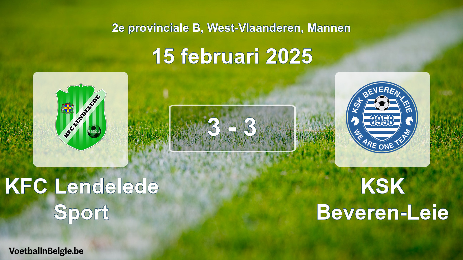 Gespeelde wedstrijd mannenvoetbal: KFC Lendelede Sport - KSK Beveren-Leie 3 - 3 (15 februari 2025)