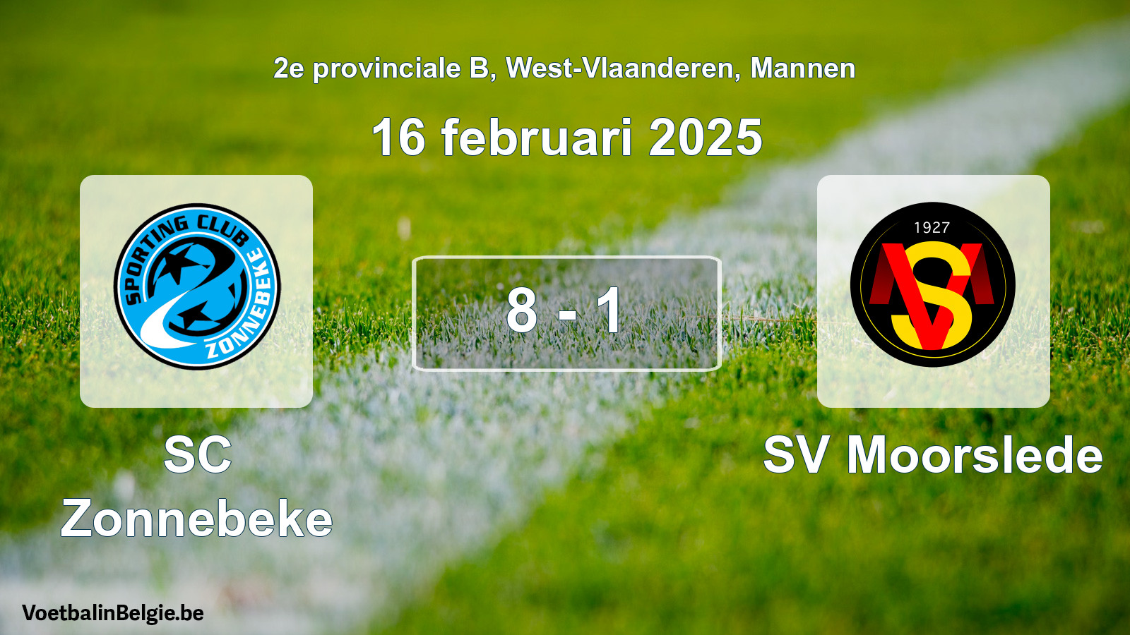 Gespeelde wedstrijd mannenvoetbal: SC Zonnebeke - SV Moorslede 8 - 1 (16 februari 2025)