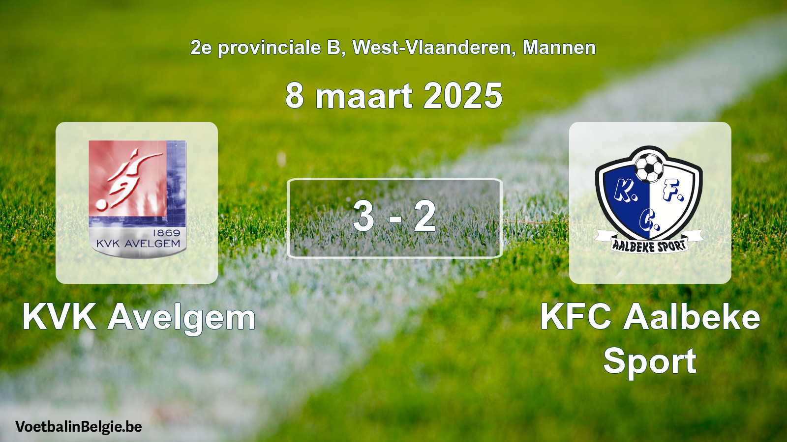 Gespeelde wedstrijd mannenvoetbal: KVK Avelgem - KFC Aalbeke Sport 3 - 2 (8 maart 2025)