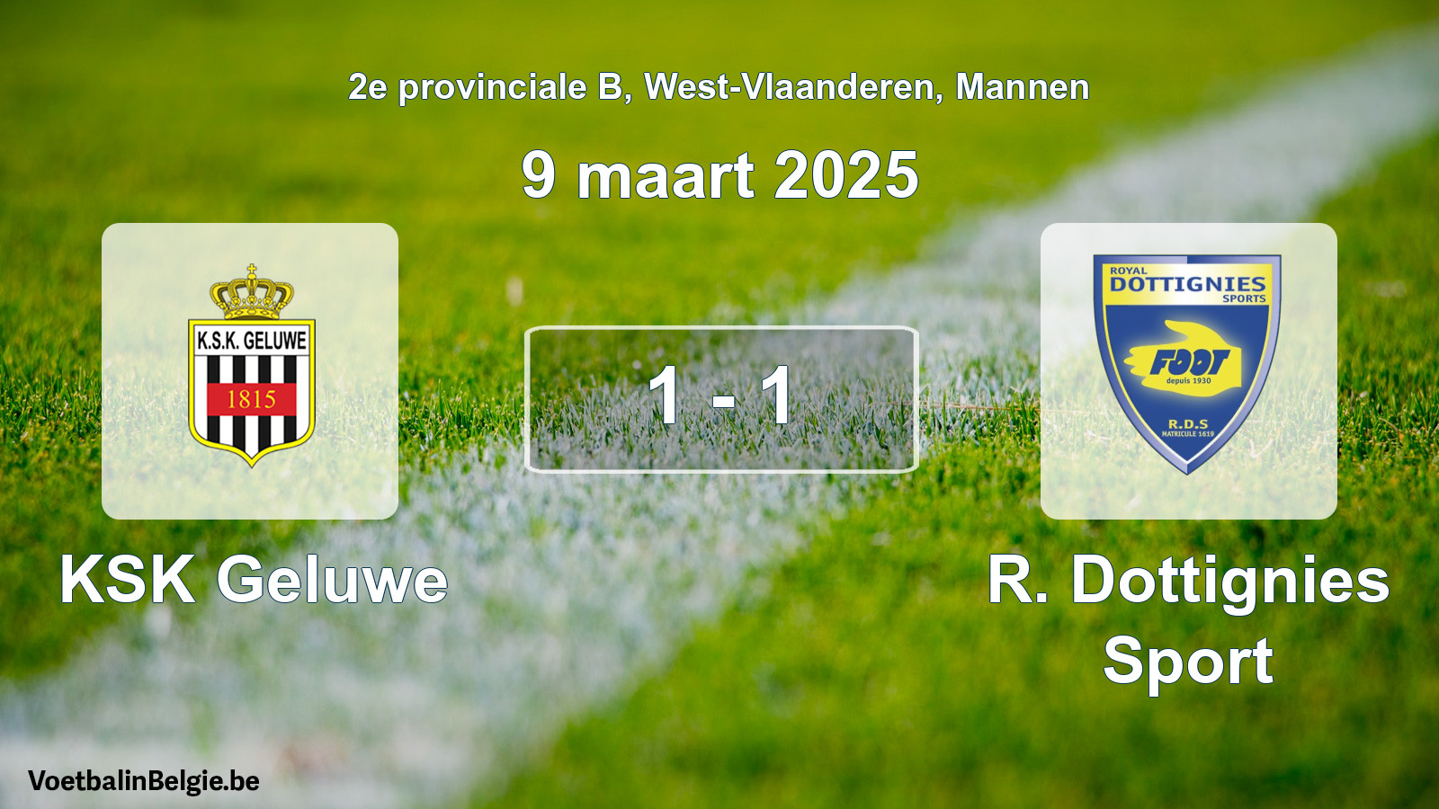 Gespeelde wedstrijd mannenvoetbal: KSK Geluwe - R. Dottignies Sport 1 - 1 (9 maart 2025)
