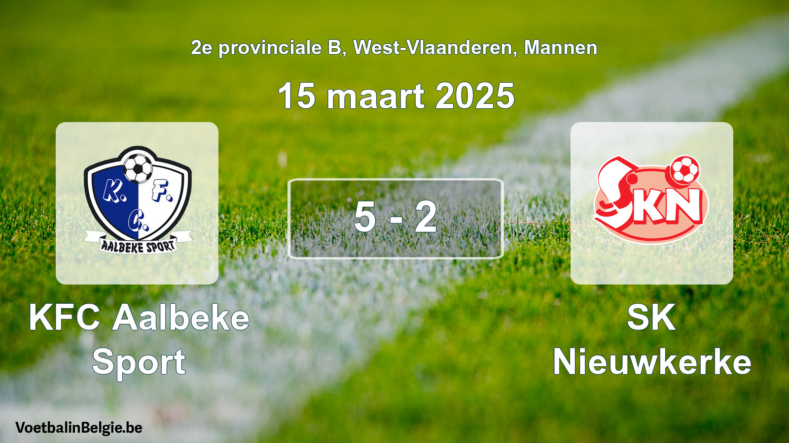 Gespeelde wedstrijd mannenvoetbal: KFC Aalbeke Sport - SK Nieuwkerke 5 - 2 (15 maart 2025)