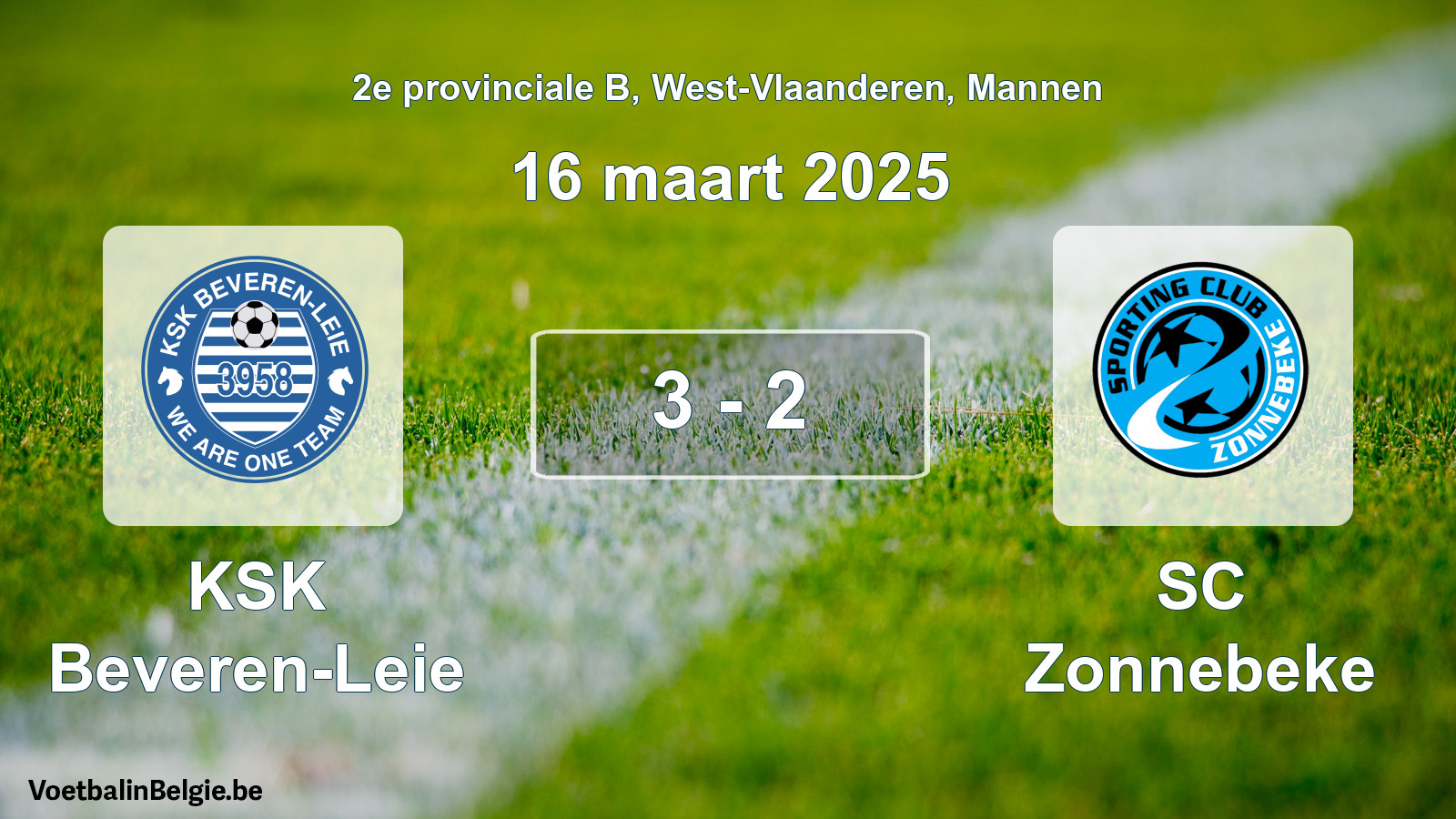 Gespeelde wedstrijd mannenvoetbal: KSK Beveren-Leie - SC Zonnebeke 3 - 2 (16 maart 2025)