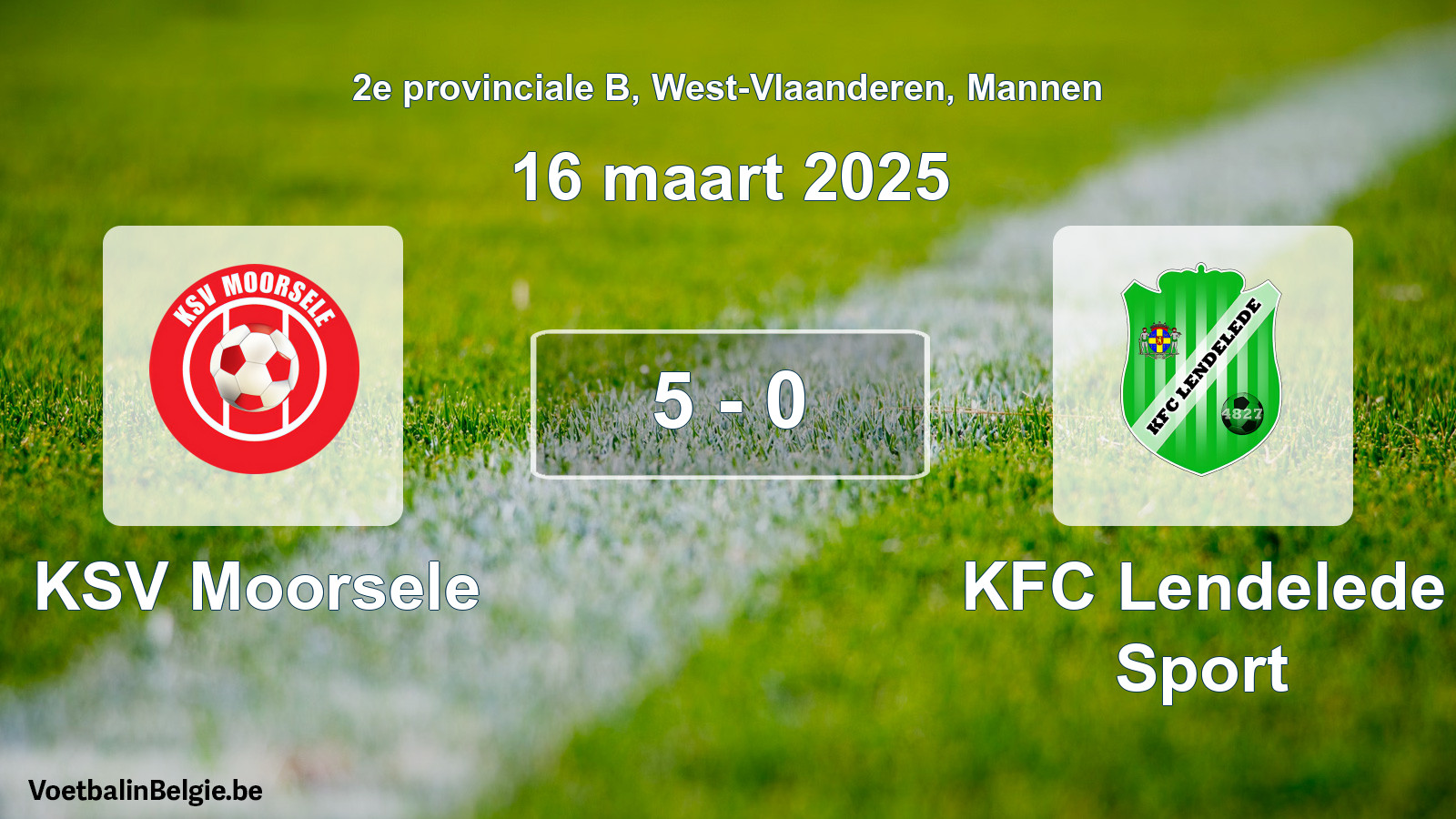 Gespeelde wedstrijd mannenvoetbal: KSV Moorsele - KFC Lendelede Sport 5 - 0 (16 maart 2025)