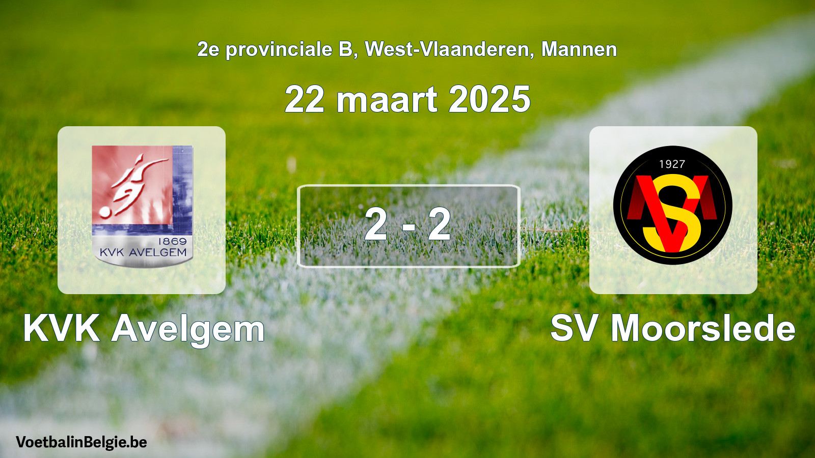 Gespeelde wedstrijd mannenvoetbal: KVK Avelgem - SV Moorslede 2 - 2 (22 maart 2025)