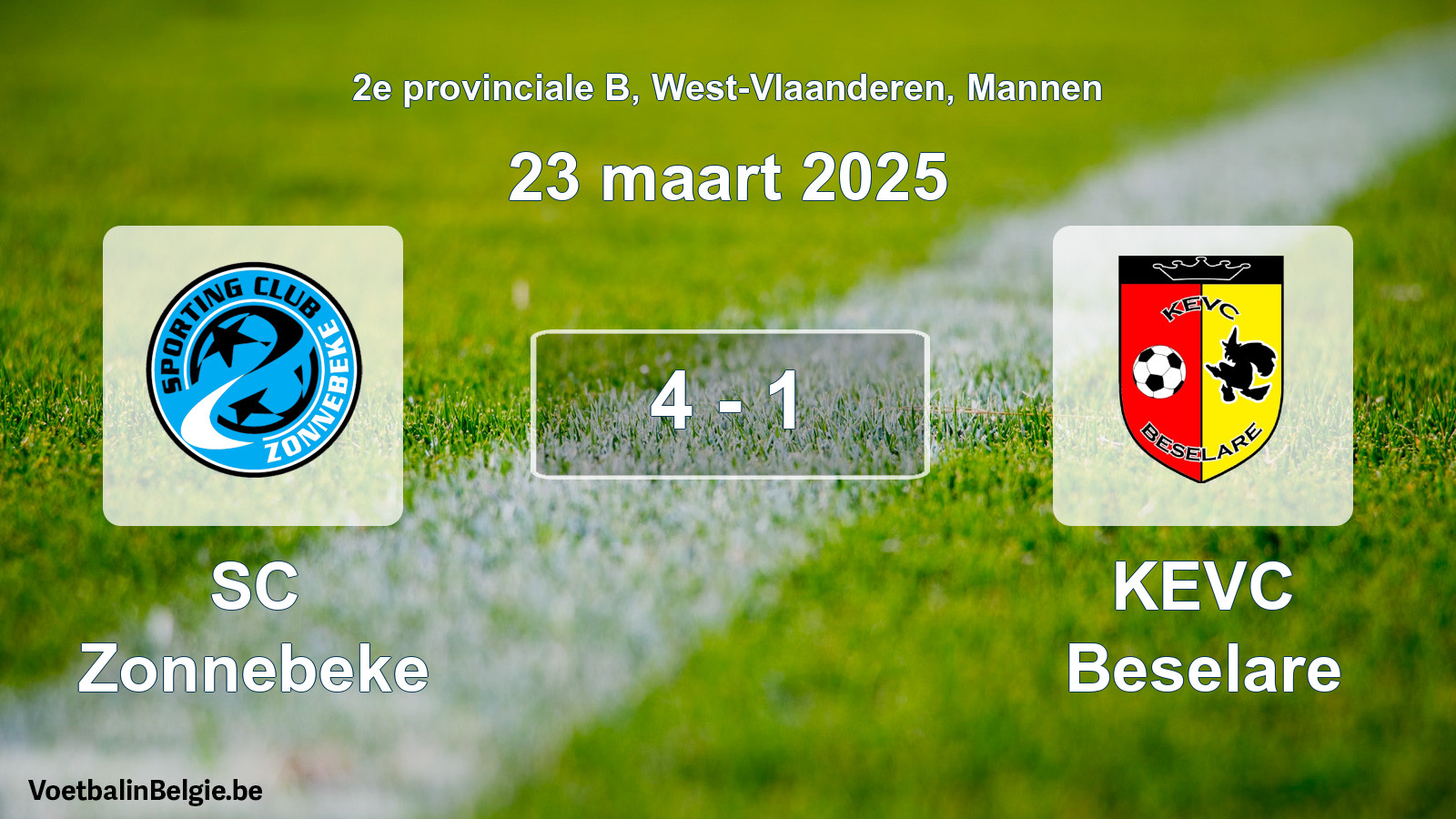 Gespeelde wedstrijd mannenvoetbal: SC Zonnebeke - KEVC Beselare 4 - 1 (23 maart 2025)
