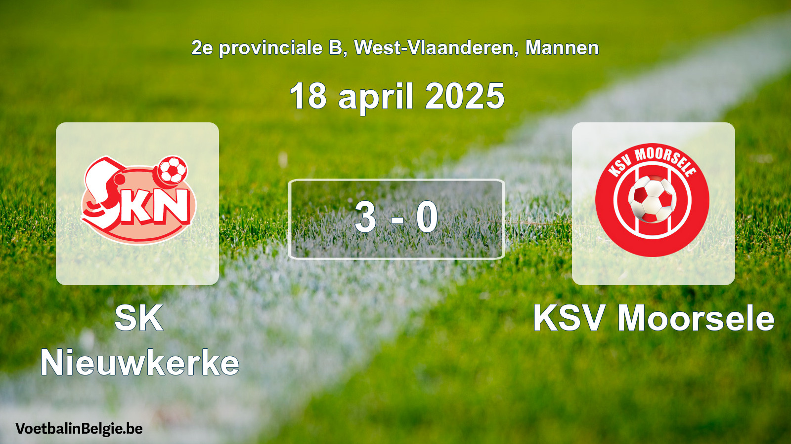 Gespeelde wedstrijd mannenvoetbal: SK Nieuwkerke - KSV Moorsele 3 - 0 (18 april 2025)