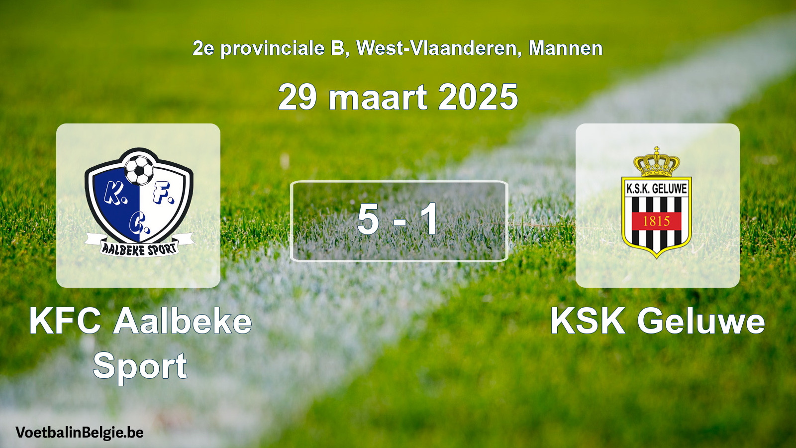 Gespieltes Spiel männer-Fußball: KFC Aalbeke Sport - KSK Geluwe 5 - 1 (29 März 2025)