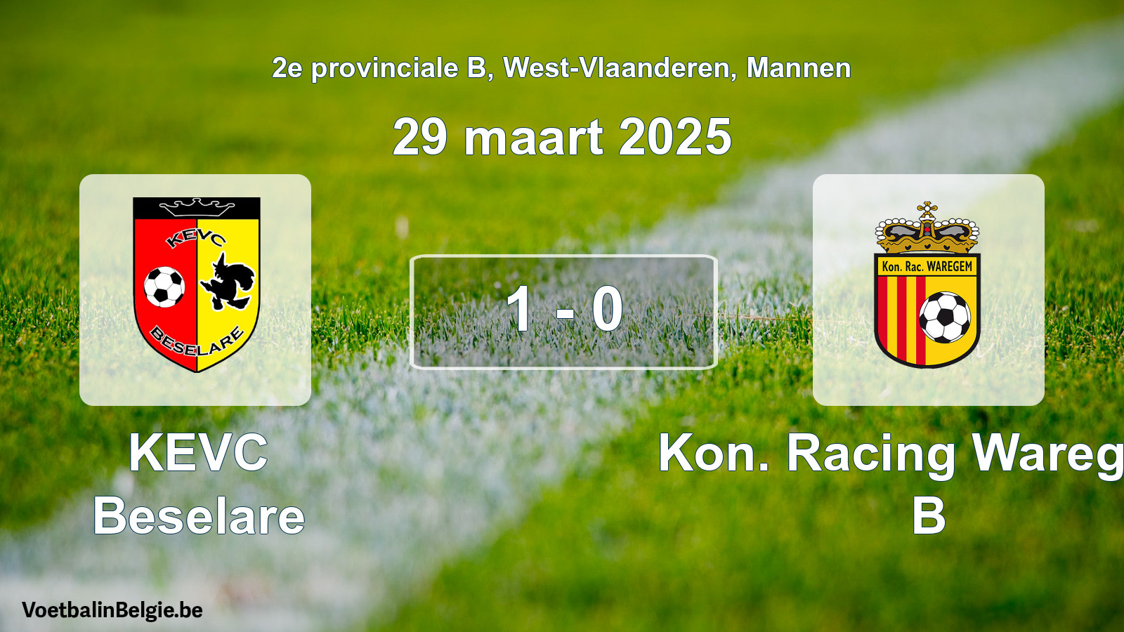 Gespeelde wedstrijd mannenvoetbal: KEVC Beselare - Kon. Racing Waregem B 1 - 0 (29 maart 2025)