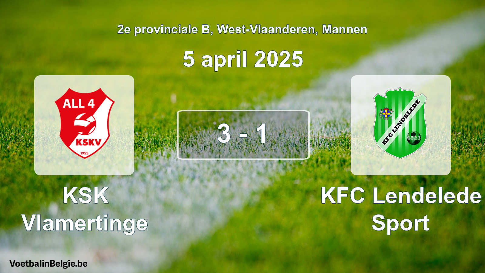Gespeelde wedstrijd mannenvoetbal: KSK Vlamertinge - KFC Lendelede Sport 3 - 1 (5 april 2025)