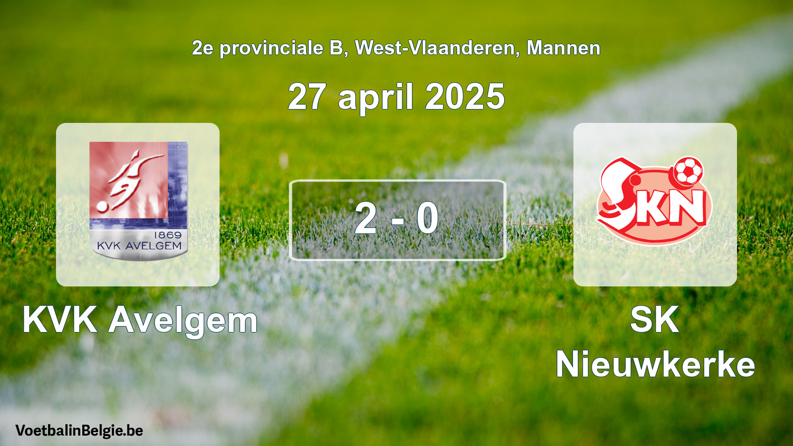 Gespieltes Spiel männer-Fußball: KVK Avelgem - SK Nieuwkerke 2 - 0 (27 April 2025)