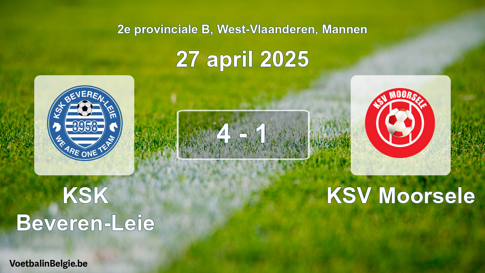 Gespeelde wedstrijd mannenvoetbal: KSK Beveren-Leie - KSV Moorsele 4 - 1 (27 april 2025)