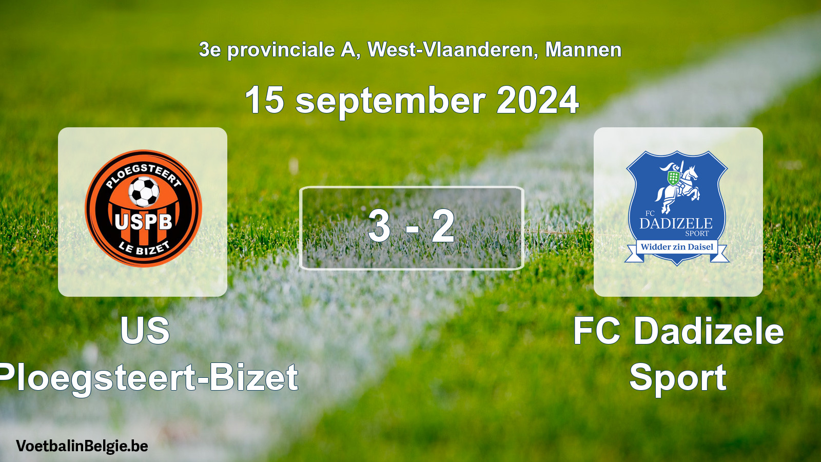 Gespeelde wedstrijd mannenvoetbal: US Ploegsteert-Bizet - FC Dadizele Sport 3 - 2 (15 september 2024)