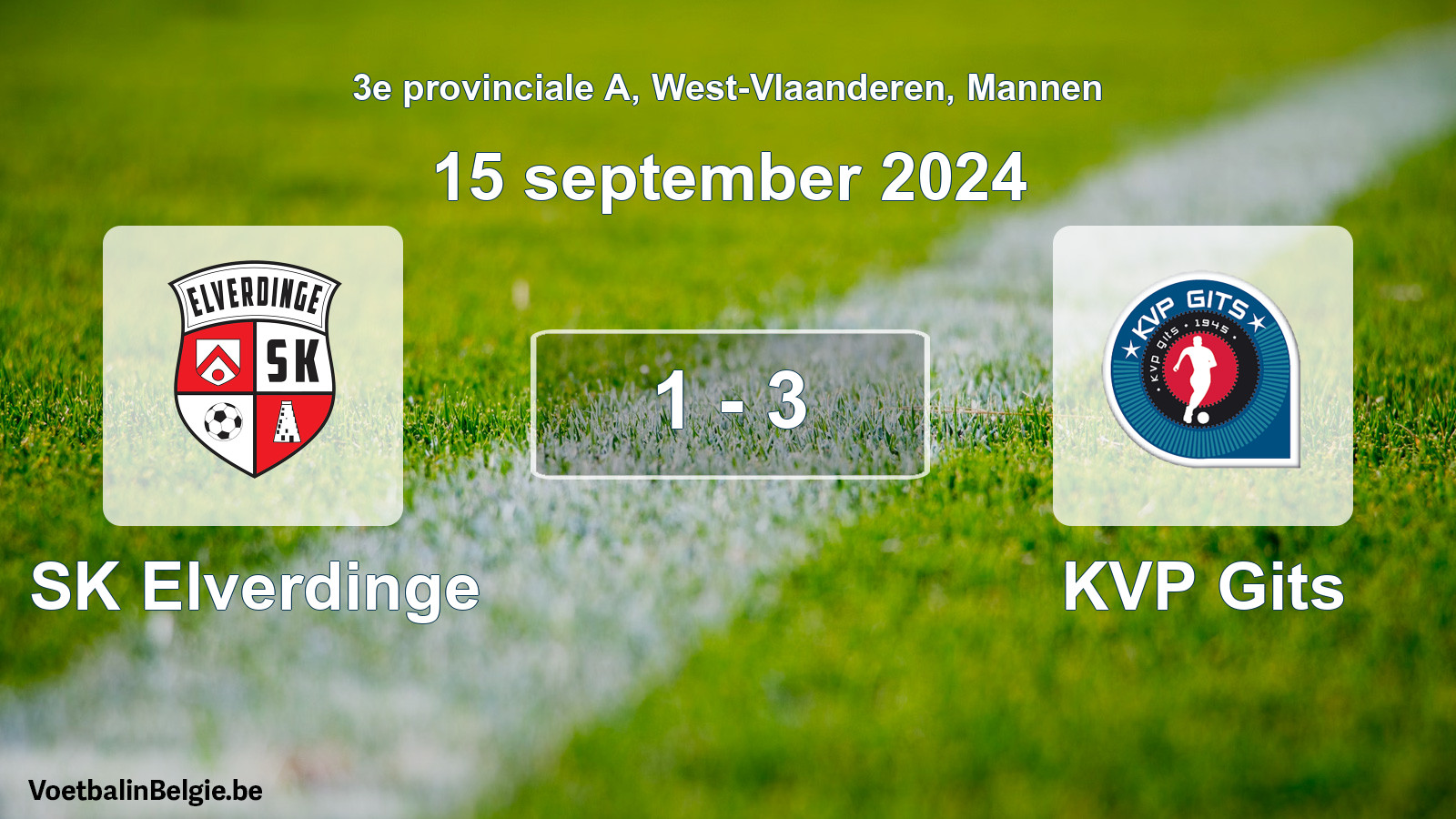 Gespeelde wedstrijd mannenvoetbal: SK Elverdinge - KVP Gits 1 - 3 (15 september 2024)