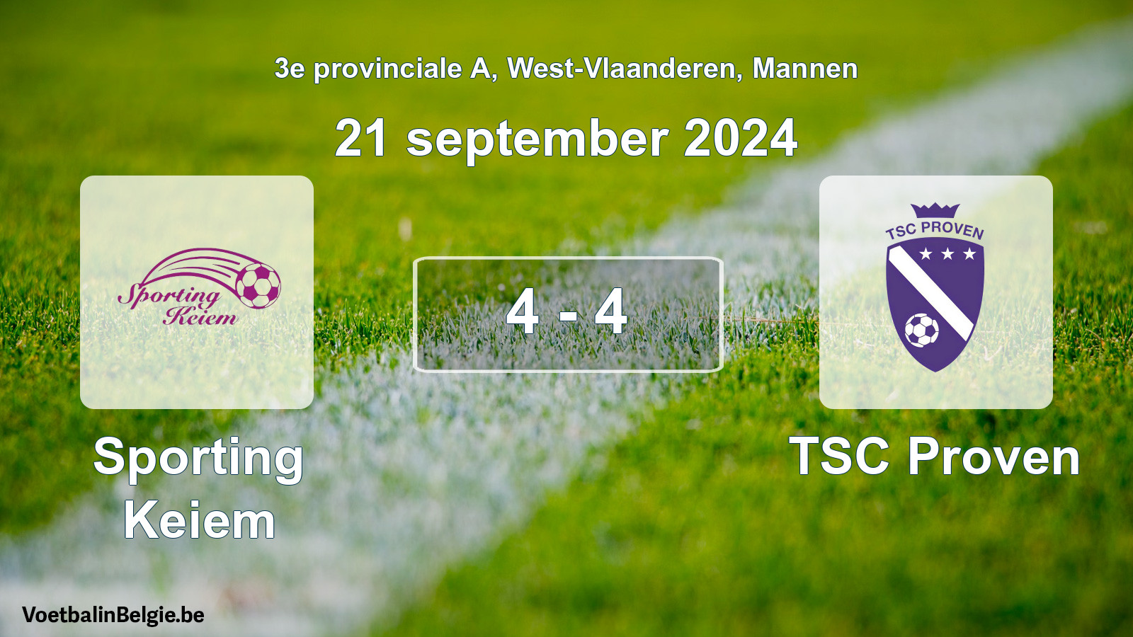 Gespeelde wedstrijd mannenvoetbal: Sporting Keiem - TSC Proven 4 - 4 (21 september 2024)
