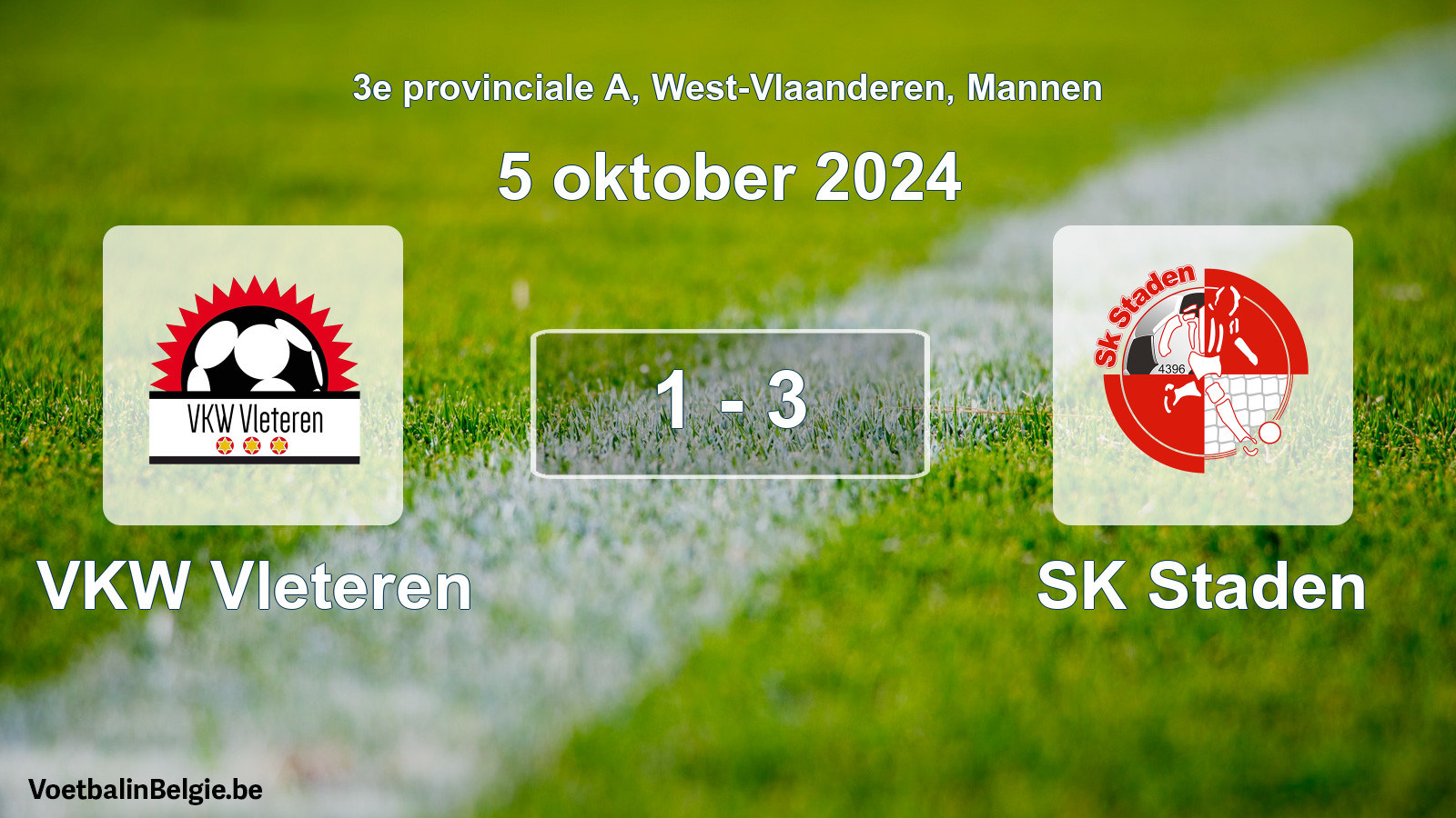 Gespeelde wedstrijd mannenvoetbal: VKW Vleteren - SK Staden 1 - 3 (5 oktober 2024)