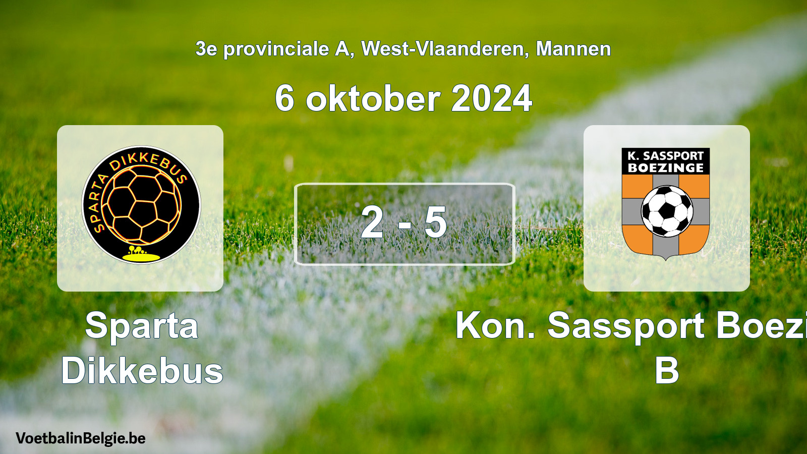 Gespeelde wedstrijd mannenvoetbal: Sparta Dikkebus - Kon. Sassport Boezinge B 2 - 5 (6 oktober 2024)