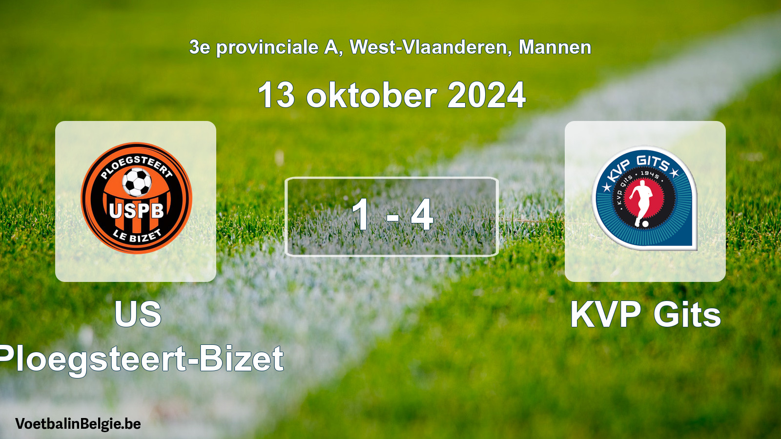Gespeelde wedstrijd mannenvoetbal: US Ploegsteert-Bizet - KVP Gits 1 - 4 (13 oktober 2024)