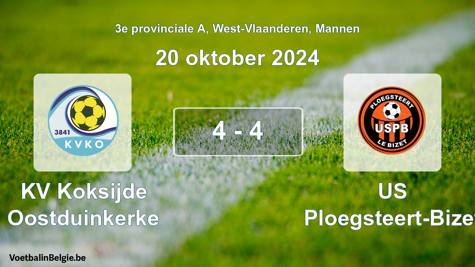 Played match men football: KV Koksijde Oostduinkerke - US Ploegsteert-Bizet 4 - 4 (20 October 2024)