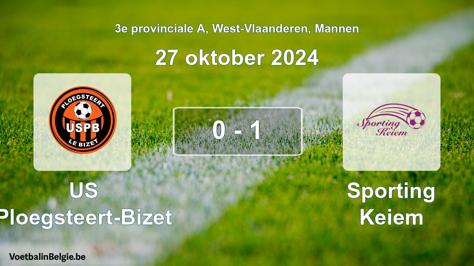 Gespeelde wedstrijd mannenvoetbal: US Ploegsteert-Bizet - Sporting Keiem 0 - 1 (27 oktober 2024)