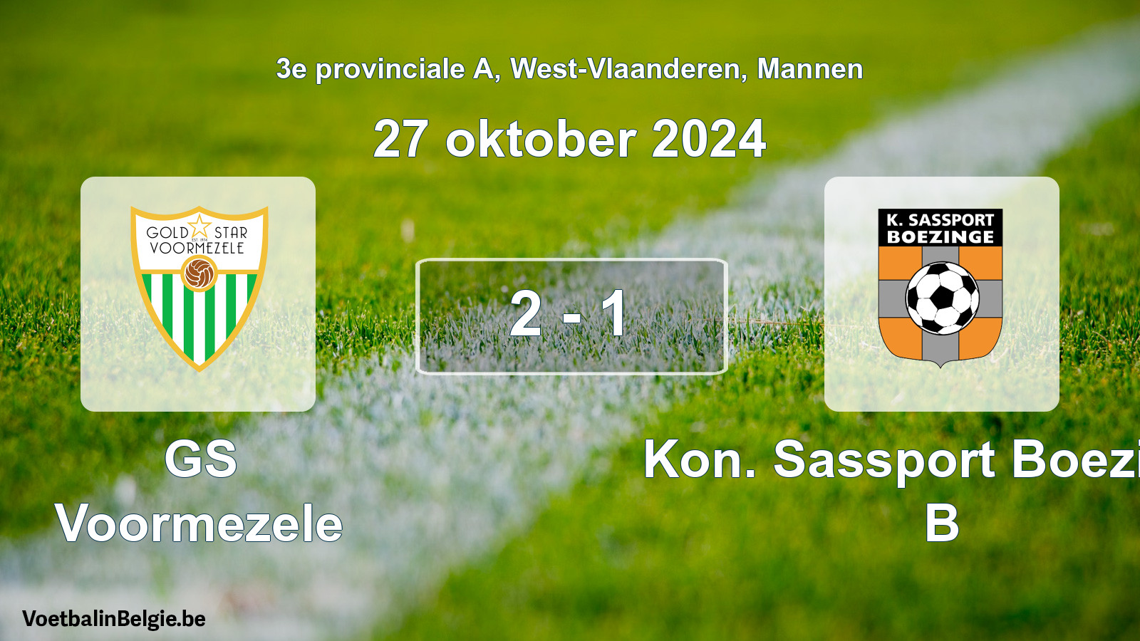 Gespeelde wedstrijd mannenvoetbal: GS Voormezele - Kon. Sassport Boezinge B 2 - 1 (27 oktober 2024)