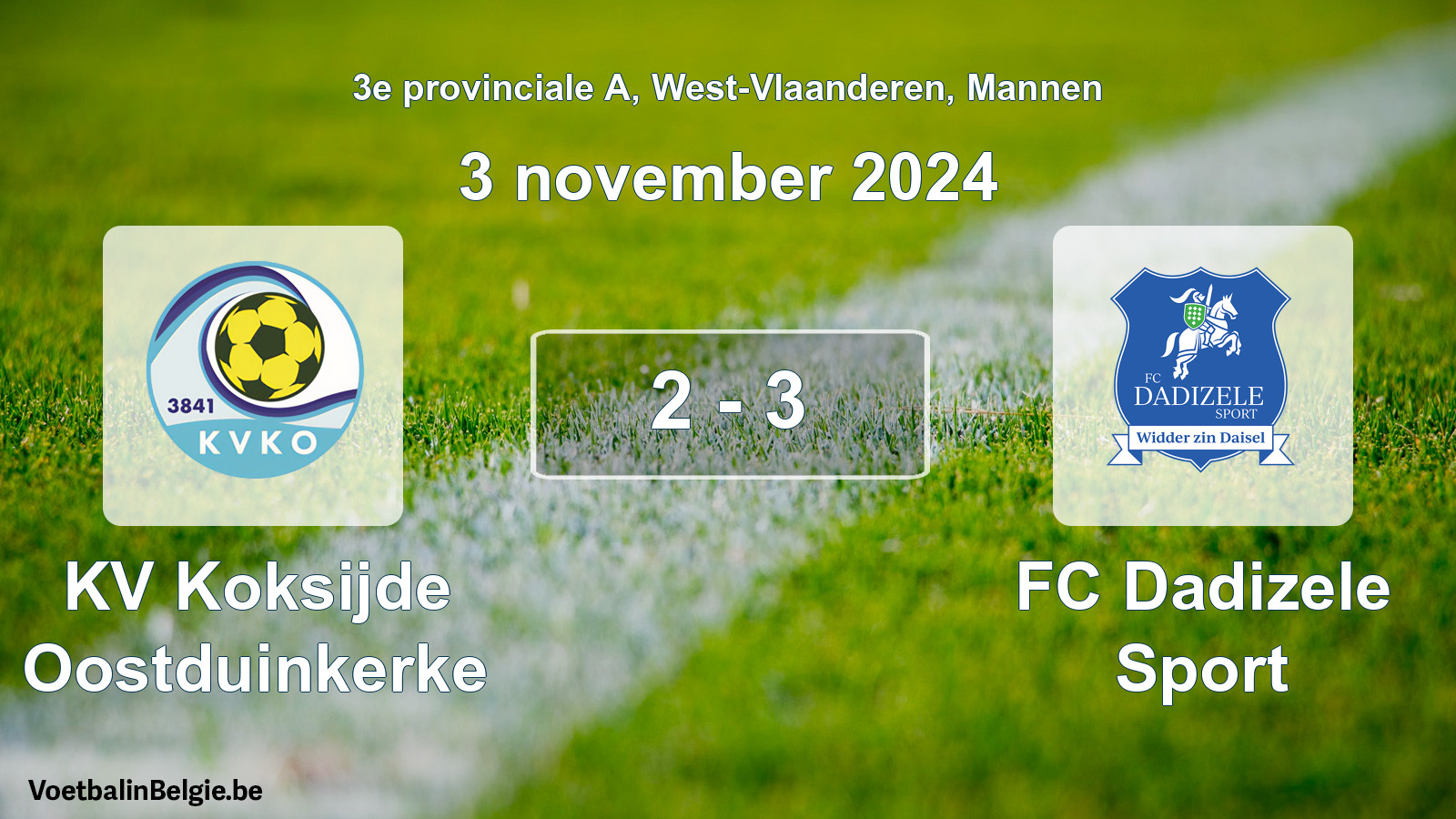 Gespeelde wedstrijd mannenvoetbal: KV Koksijde Oostduinkerke - FC Dadizele Sport 2 - 3 (3 november 2024)