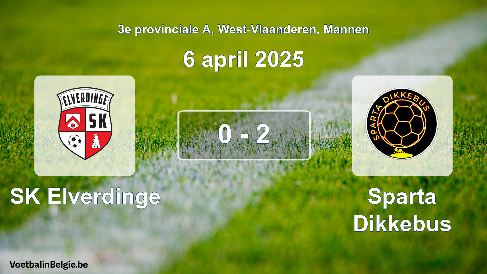 Gespeelde wedstrijd mannenvoetbal: SK Elverdinge - Sparta Dikkebus 0 - 2 (6 april 2025)